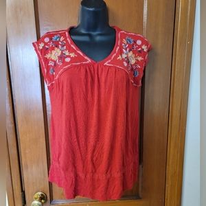 Vibrant Red Knox Rose Embroidered Tank